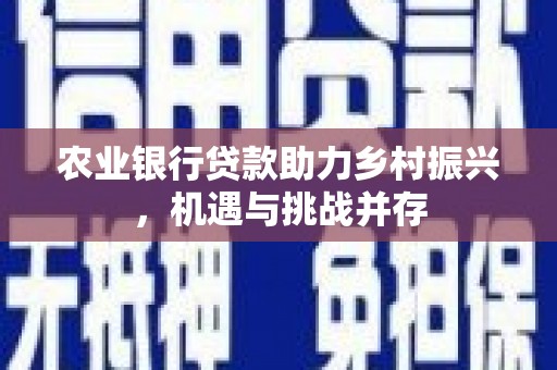 梧州农业银行贷款助力乡村振兴，机遇与挑战并存